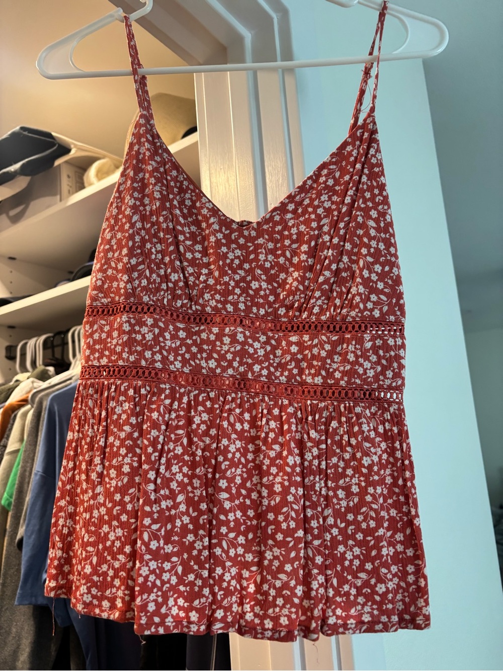 Mi Ami Coral Red Floral Smocked Top